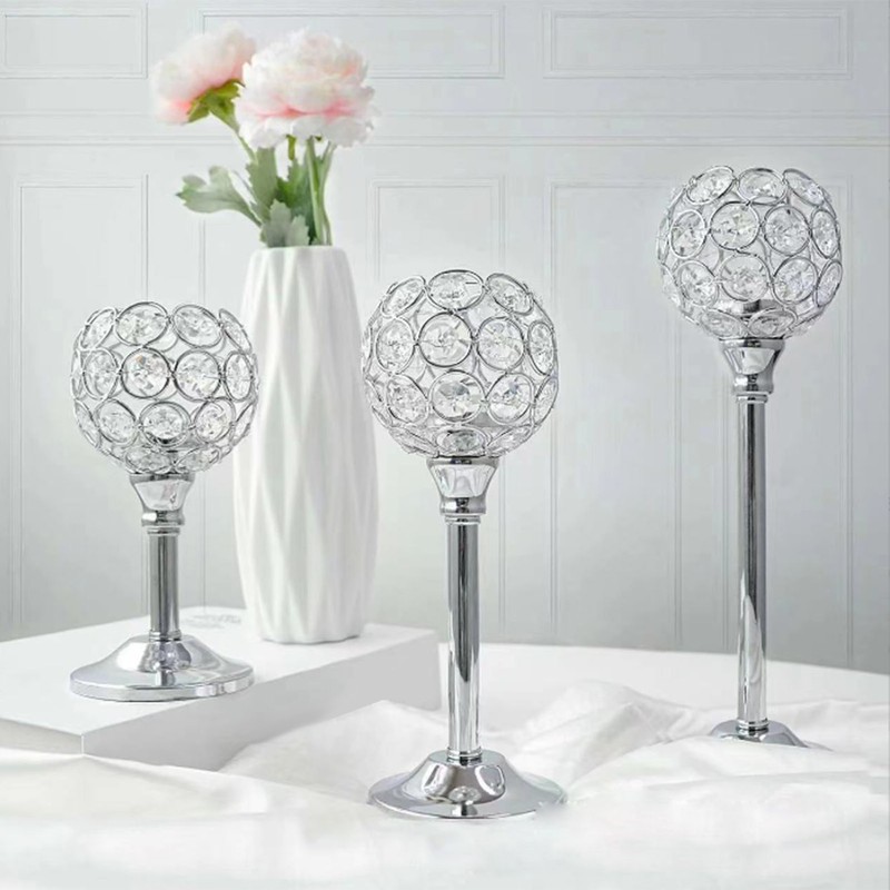 Crystal Candle Holder Ornament Tall Elegant Crystal Silver Candlestick for