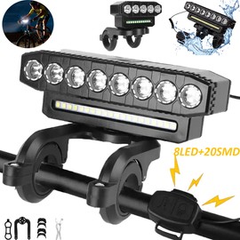 Super Bright 8 LED Bike Light USB Rechargeable Bicycle Front Headlight Waterprof