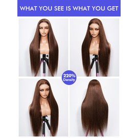 Tscom 28 Inch 5x5 Brown HD Lace Closure Wigs Human Hair 220 Density Wear and Go Glueless Wigs Human Hair Pre Plucked Pre Cut with Bleached Knots Brown Straight Wig for Beginners
