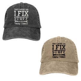 RNFENQS 2 Pack Funny Men's I Fix Stuff and I Know Things Baseball Cap Distressed Dad Hat Black