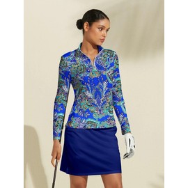 ACEGOLFS Women's Golf Polo Shirts Long Sleeve Quarter Zip Pullover for Women UPF 50+ Printed Ladies Athletic Workout Tops