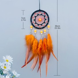 Malicosmile Small Dream Catcher Orange, Car Dream Catcher for Rearview Mirror Hanging Accessories, Mini Dream Catchers for Boys