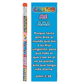 Spanish Version - 24 Sets (48 Pieces) of Cristo Me AMA Bookmarks & Wooden Pencils – Christian VBS, Sunday School, Church Ministry Handouts, Religious Gifts