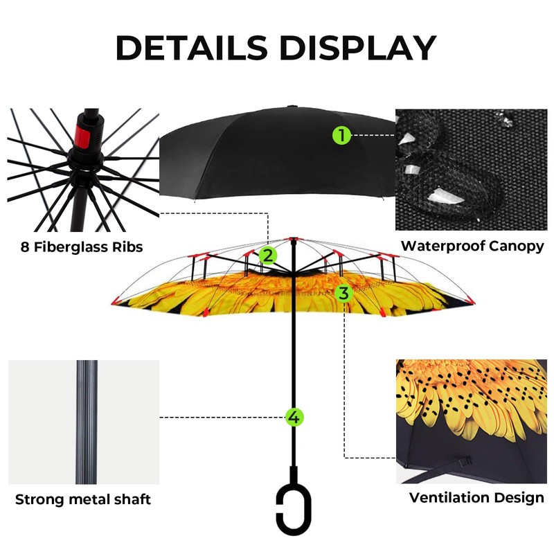 LLanxiry Inverted Umbrella, Windproof Reverse Umbrella with C‑Shaped Handle, Self-Standing,