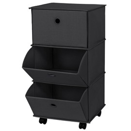 JOMOLA Soft Fabric 3-Tier Storage Organizer, No Hard Edges, Lightweight Shelving for Clothes, Socks, Plush Toys, Portable Bedroom & Living Room Storage, Safe for Family, Black