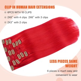 UGOTRAYS Red Hair Extensions Real Human Hair, Clip in Hair Extensions 70g 7pcs 20 inch,Soft & Natural Straight Double Weft Remy Hair for Women #Red