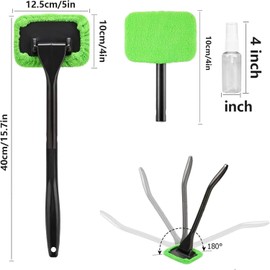 Herramienta de limpieza de parabrisas de coche, limpiador de parabrisas mejorado con 5 almohadillas de microfibra lavables y reutilizables y mango extensible para limpiaparabrisas automático (verde)