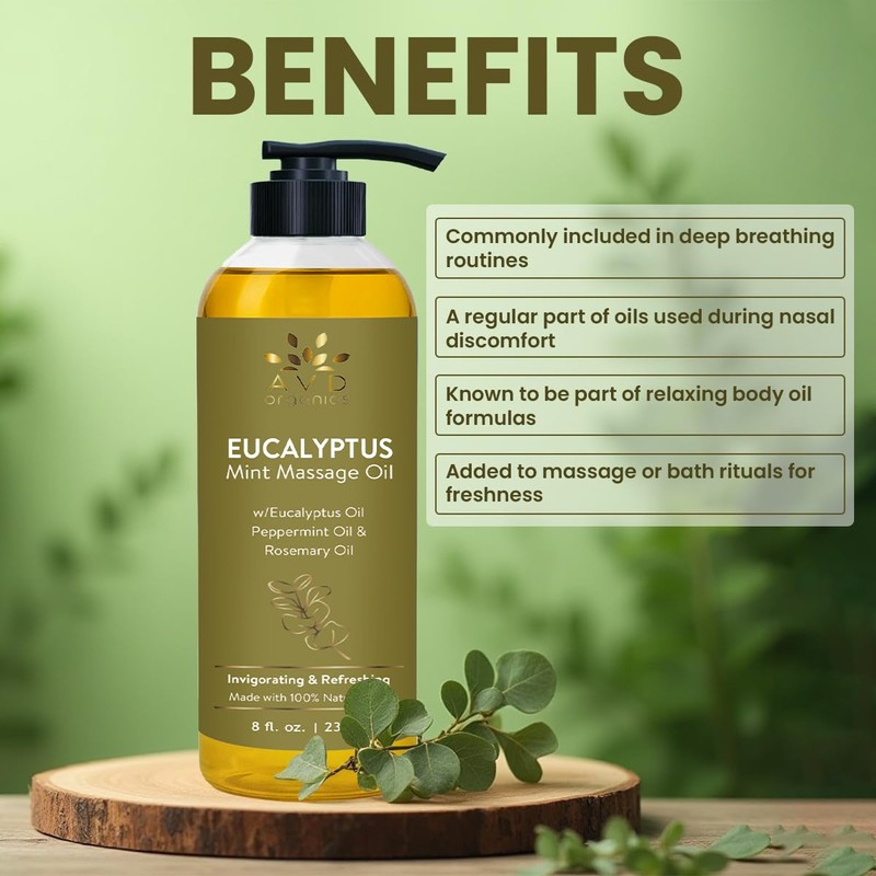 AVD Organics Eucalyptus Mint Massage Oil 236ml – Refreshing &