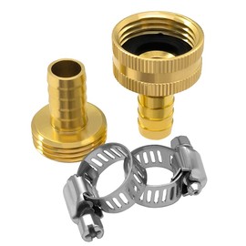 Hooshing 1/2" Garden Hose Repair Kit Brass Mender Hose Connector Fitting with Clamps Male and Female Hose End Repair Connector