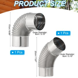 PATIKIL 90 Degree Stove Pipe and 45 Degree Chimney Flue Extension, 3.15 Inch Stainless Steel Elbow Pipe for Camping Tent Wood Stove Accessories Vent Exhaust