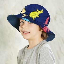 XYIYI Toddler Kids Swordback Dragon Bucket Hat Adjustable Sun Hats Breathable Beach Hat for 4-8 Years Old Boys Girls (Dark Blue)