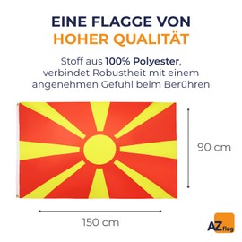 AZ FLAG - Flag of Macedonia - 150 x 90 cm - Macedonian Flag 100% Polyester with Brass Eyelets - 110 g