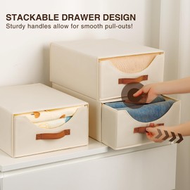 Homsorout Large Closet Organizers and Storage - Stackable Storage Bins with Drawer, Fabric Containers for Organizing, Collapsible Organizer Bins for Bedroom, 8 Pack, Beige