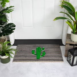 Northlight Green Cactus Striped Coir Outdoor Doormat 18" x 30"