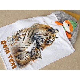 GRAZDesign Baby Blanket with Name Tiger Family Girls and Boys Cuddly Blanket for Babies and Toddlers, Gift for Birth, Christening 100 x 75 cm - Fleece Blanket