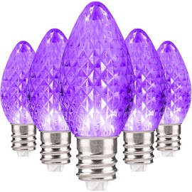 Holiday Lighting Outlet Faceted C7 Christmas Lights | Purple LED Light Bulbs Holiday Decoration | Warm Christmas Decor for Indoor & Outdoor Use | 2 SMD LEDs in Each Light Bulb | Set of 25