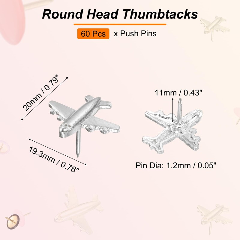 PATIKIL Airplane Push Pin, 60 Pcs Decorative Metal Push Pin