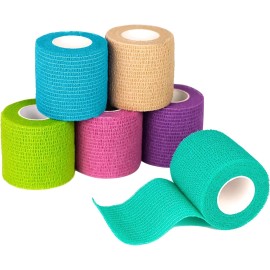 FriCARE Self Adhesive Bandage Wrap 2"x5 Yards 6 Rolls Cohesive Rainbow