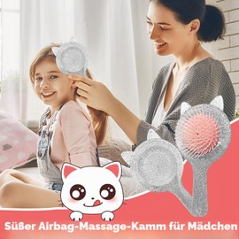 Detangling Brush Child Girl, Hair Brush and Comb Set Brush without Pulling Airbag Comb Cute Children's Hair Brush for Wet Dry Girl Hair 3 Pieces (Silver)