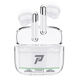 Promise Transparent A Sleek Wireless Earphone Product, Featuring an Innovative Charging case with Integrated Controls for Photo and Video Recording. (White)