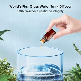 Lecdura Glass Essential Oil Diffuser, 80ML Small Glass Reservoir Natural Wood Base Ultrasonic Cool Mist Aroma Diffusers with USB-Cord Auto-Off 7 Color Light for Home Office Bedroom