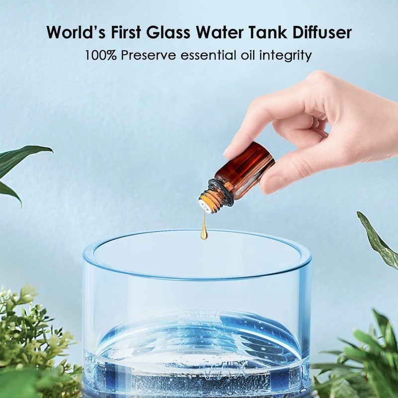 Lecdura Glass Essential Oil Diffuser, 80ML Small Glass Reservoir Natural