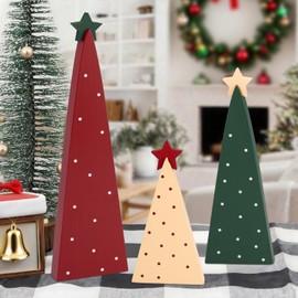 TonJin 3PCS Christmas Table Decorations,Three Sizes Wooden Christmas Tree Sign with Star for Home Shelf Fireplace Mantel Office Desk Party Decor Xmas Holiday Decor Indoor