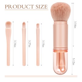 Blavvennt Travel Makeup Brushes Set, 4 in 1 Makeup brush, Cute Mini Retractable Pink Makeup Brushes Set Professional Makeup Brushes Foundation Blending Powder Eye Shadow Brush for Women Facial Cosmetics Makeup Brush Set