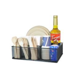 Rehuei Metal Paper Plate Organizer & Utensil Holder for Countertop, Silverware Caddy Cutlery Flatware Organizer for Plastic Cup Forks Spoon Napkins, Paper Plate Holder for Picnic Camping Party