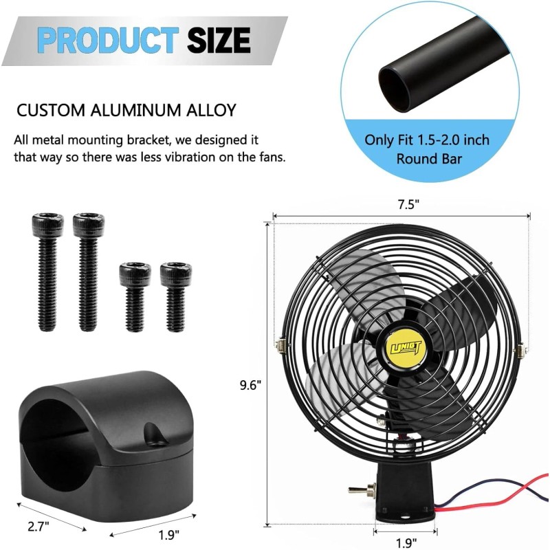 UNIGT Universal UTV Cooling Fan Compatible with Polaris RZR Can