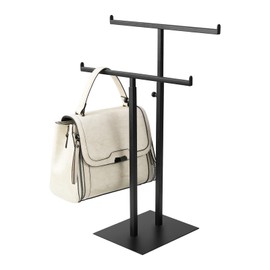Purse Display Stand Jewelry Towers, Black Double T-Shaped Tabletop Stainless Steel Hook Hanging Adjustable Height Handbag Holder for Organizer Luxury Bags Necklaces Home Store Boutique Retail Closet