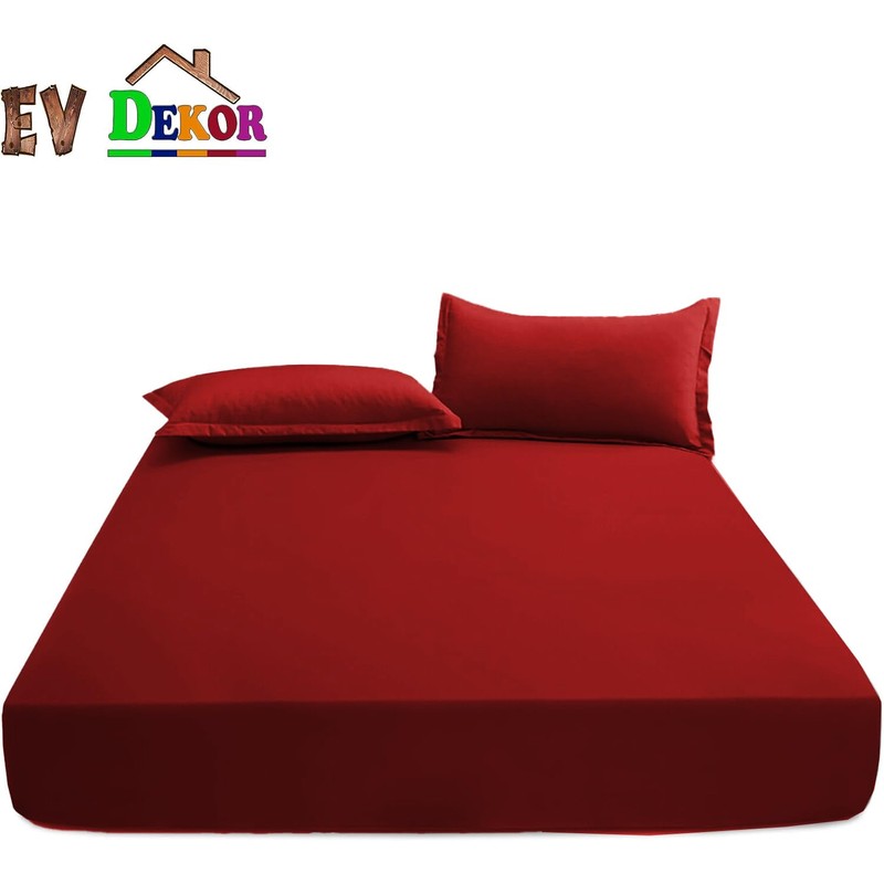 EV DEKOR®MF0001 Fitted Sheet King, Red - Deep Pocket Bedsheet