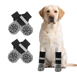 2 Pairs Double-Sided Dog Socks with Adjustable Straps, Non-Slip Anti-Licking Dog Socks, Breathable Anti-Scratch Paw Protector for Small Medium Large Dogs, Indoor/Outdoor Traction Socks, M