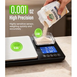 Digital Dual Platform Kitchen Scale, 33 lb Large & 1.1 lb Mini Food Scale with Dual-Line LCD Display, Stainless Steel, High Precision for Baking, Cook