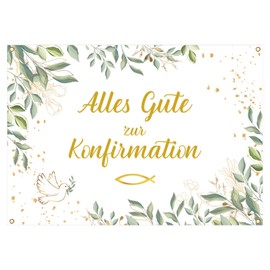 HAKOTOM Happy Confirmation Background Christening Banner First Communion Party Decoration Green Leaves Newborn Baby Shower Photography Background for Baby Boys Girls 150 x 110 cm