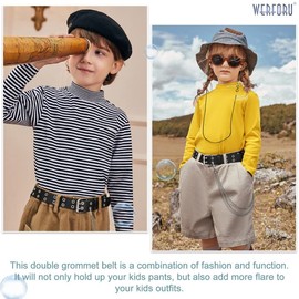 WERFORU Girls Belt with Chain Kids Double Grommet Punk Waist Belt with Detachable Chain for Jeans Pants Black 90 cm