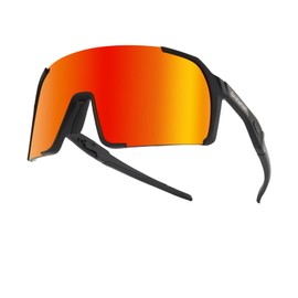 Orstarlan Sports Sunglasses Cycling UV Protection for Driving Running Hiking Fishing (Black/Red)