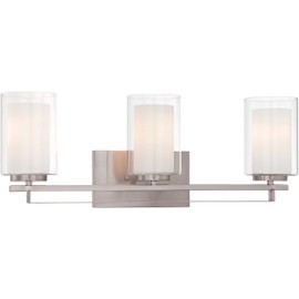 Minka Lavery Wall Light Fixtures 6103-84 Parsons Studio Glass Bath Vanity Lighting, 3 Light, Nickel