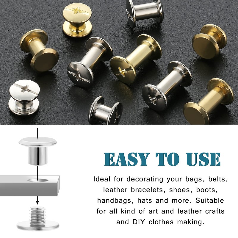 HSEAMALL 120 Sets of Book Screws, Leather Rivets, Chicago Screws,
