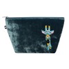 Earth Squared Velvet Makeup Bag with Embroidered Giraffe, Teal
