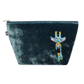 Earth Squared Velvet Makeup Bag with Embroidered Giraffe, Teal