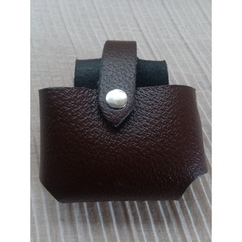 Brown Pure Leather Tape Holder Fasten Button Loop BBI for