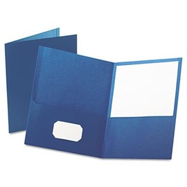 Twin-Pocket Folder, Embossed Leather Grain Paper, Blue, Sold as 2 Box, 25 Each per Box