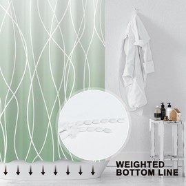 Punkray Ombre Green Striped Polyester Shower Curtain for Bathroom with Hooks, Shower Curtains for Bathroom, Waterproof Bath Accessories Hotel Style - Machine Washable 72 x 72