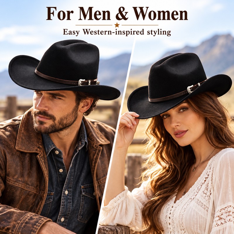 Western Cowboy Hat for Men & Women – 56–58cm Wide-Brim