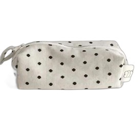 Dom Temporna Stationery Pouch, Pencil Case, Makeup Pouch, Cosmetic Bag, Adult Cute, Small Item, Minimalist, Korean Ins, Popular, White Polka Dot, 7.5 x 2.6 x 3.1 inches (19 x 6.5 x 8 cm)