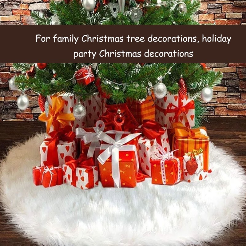 35.4in Christmas Tree Skirt White Fine Workmanship Soft Thick Fluffy