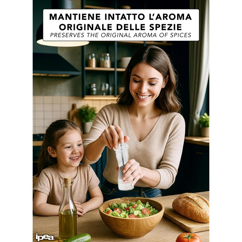 IPEA Macinapepe Manuale Trasparente per Pepe, Peperoncino e Sale -