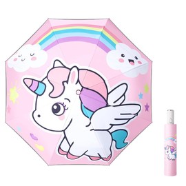 TNSRAY Umbrella Children's Umbrella Unicorn Rainbow Mane Pink Boy Girl Unicorn Children's Folding Umbrella Unicorn Children's Umbrella for Girls - Robust and Windproof Umbrella with Dome,
