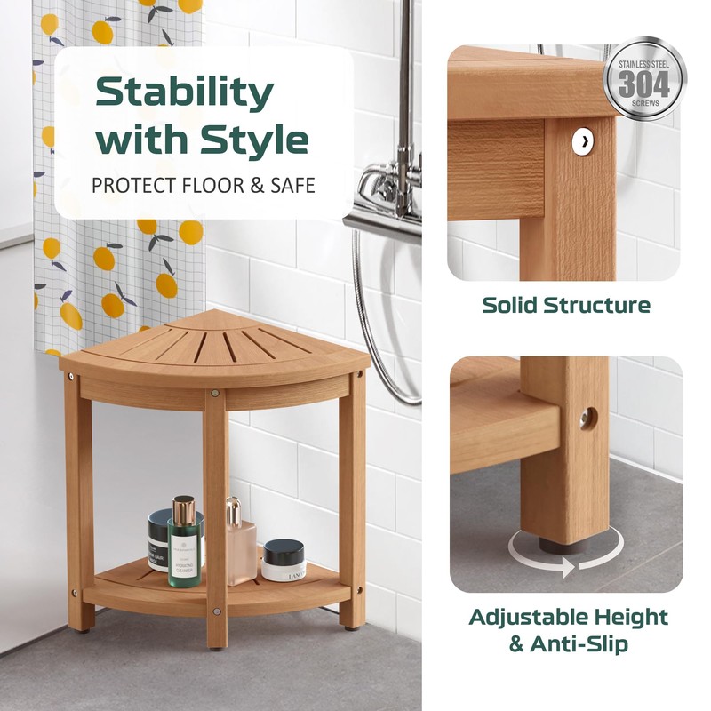 BEKVEM Waterproof Corner Shower Stool for Inside Shower, Poly Lumber
